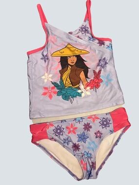 Disney Girls Purple and Pink Raya Tankini Swim Set